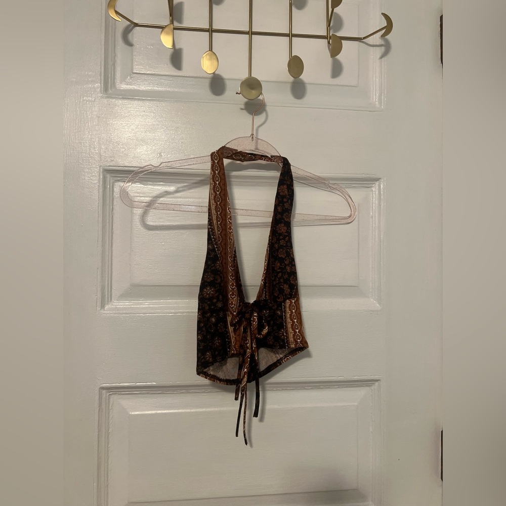 Windsor Black and Brown Floral Halter Top